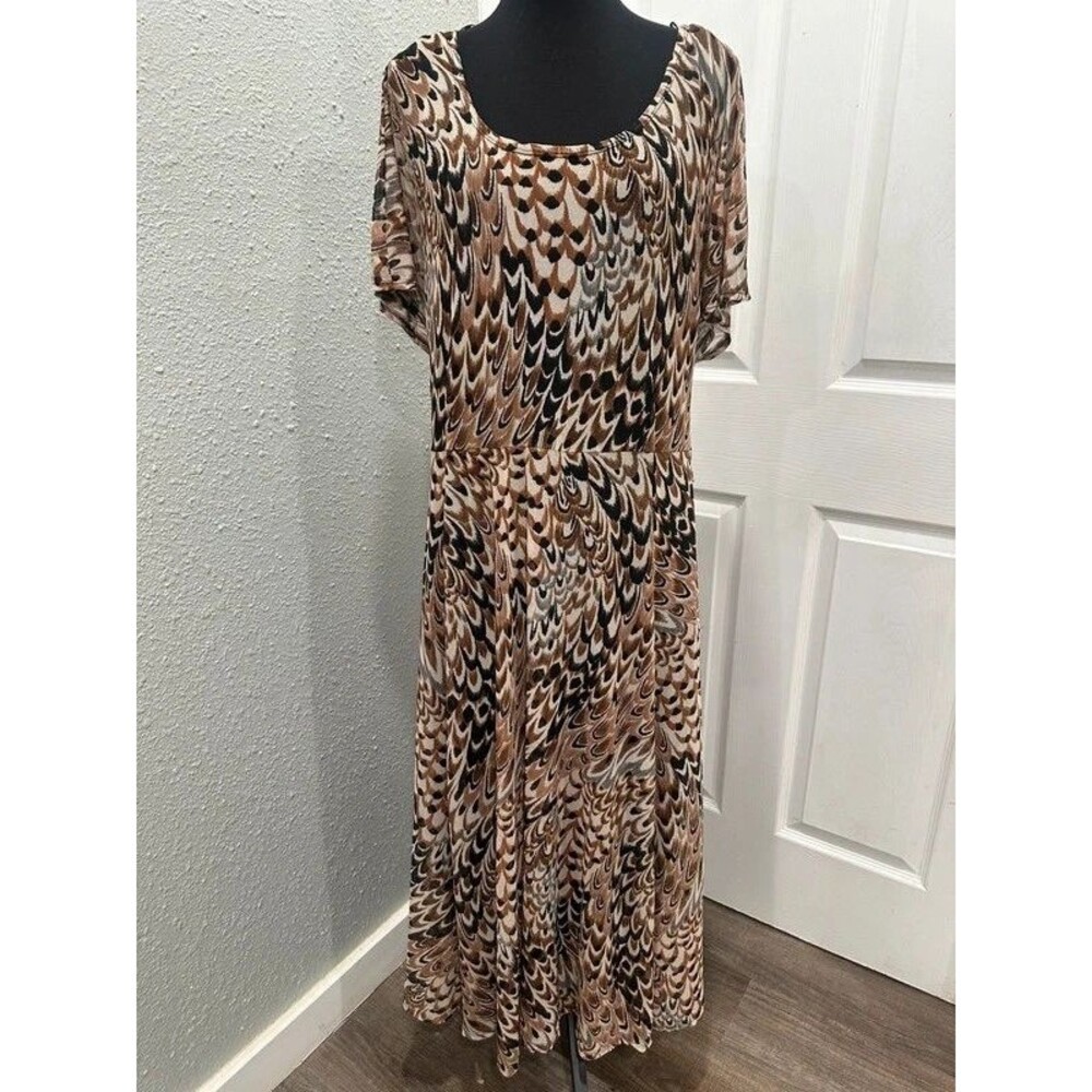 Plus Size 3X Peacock Feather Print All Over Stretch Mesh Maxi Dress Back Tie